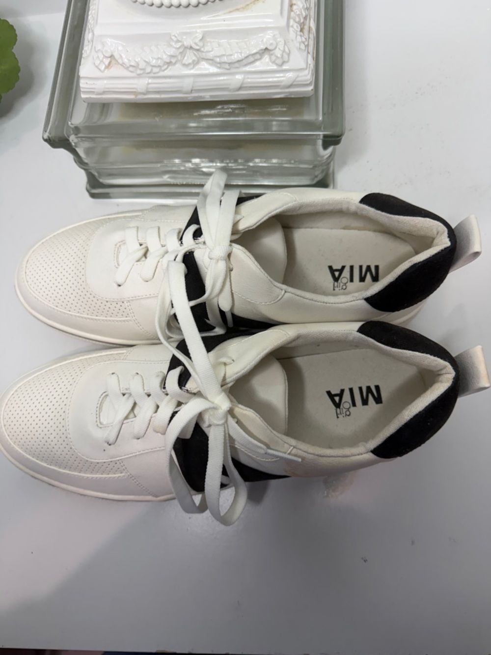MIA White and Black Lace-Up Sneakers with Perforated Toe NEW